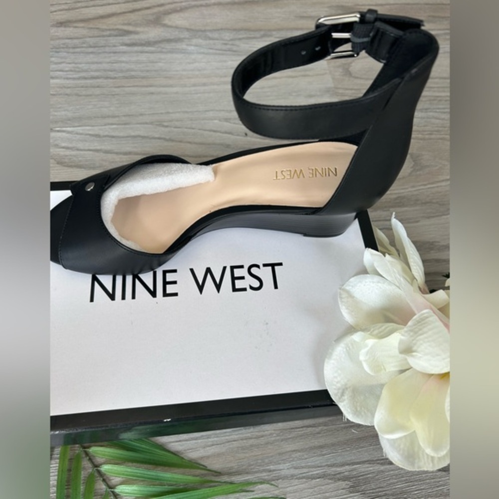 ✨NEW Nine West Black Women's Ankle Strap drop wedge Sandals 8.5 - Picture 6 of 10
